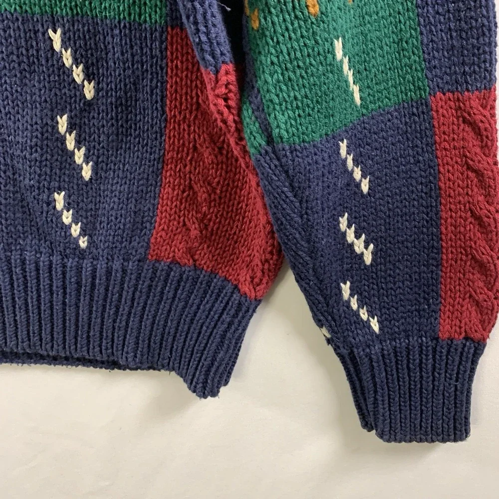 VTG 90s Mens Colorblock Cable Knit Sweater L/XL Cotton Ramie Grandpa Dad